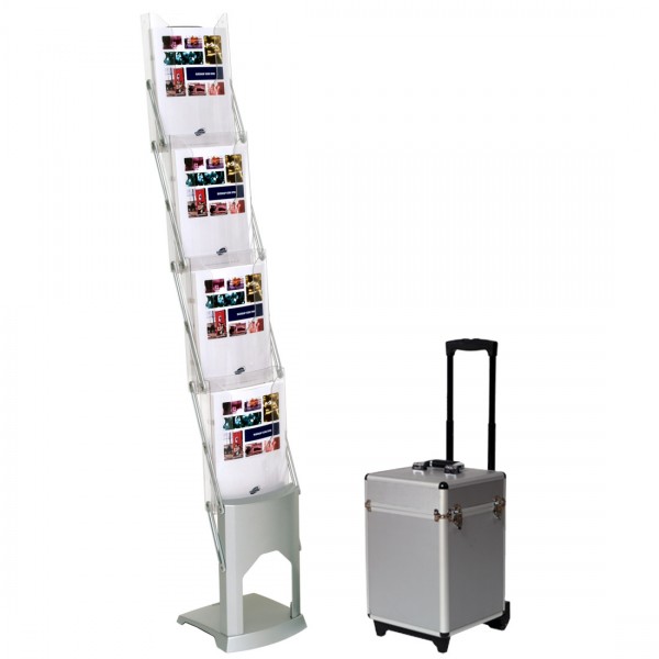 Faltbarer Prospektständer Brochure Stand Box mit Transporttkoffer rollbar